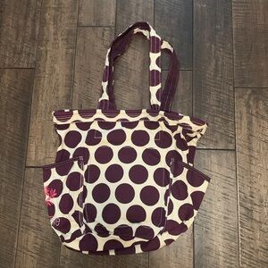 Thirty-One Polka Dot Tote Bag - Purple and White